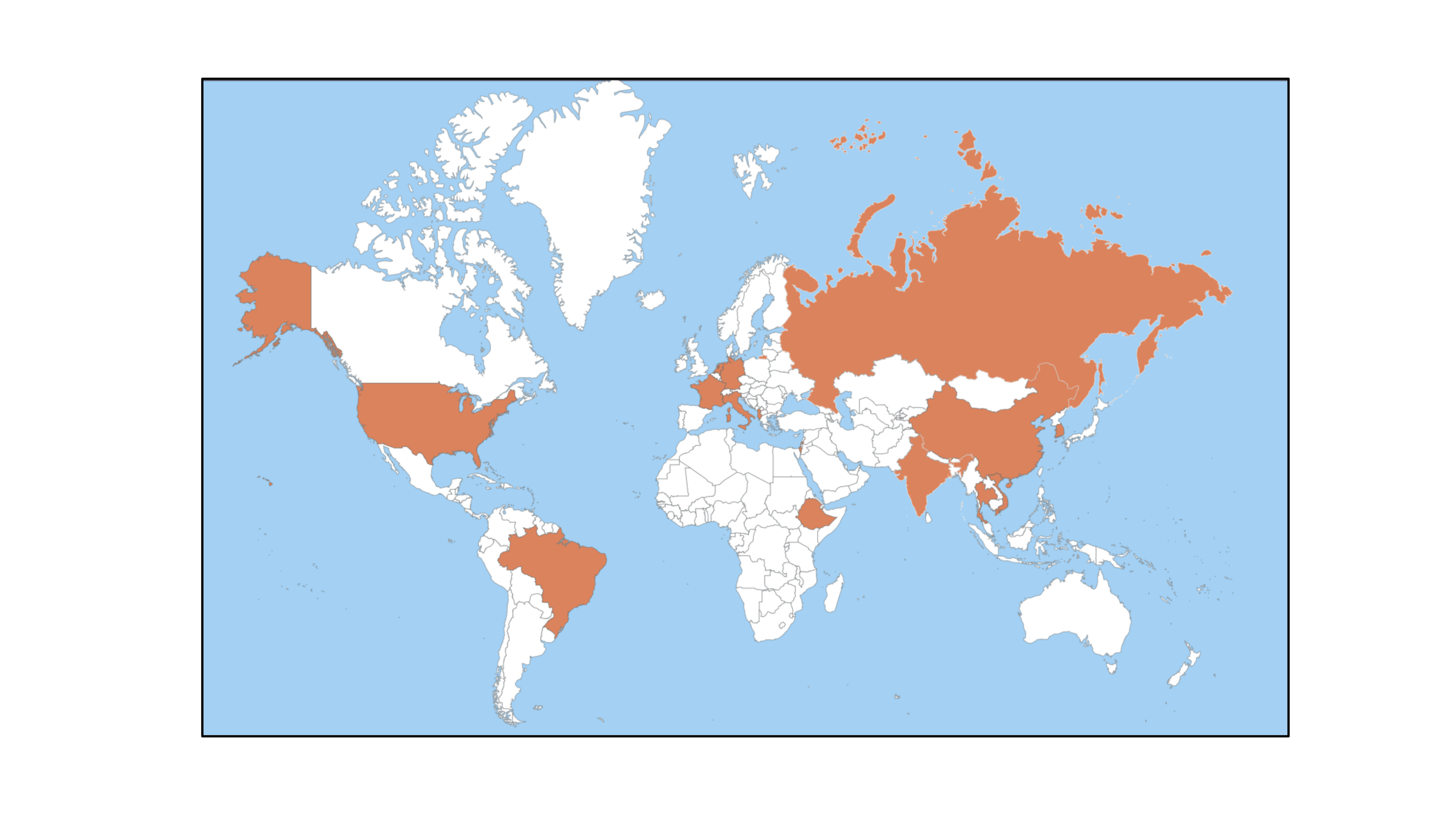 Map indicating the nationalities of current/former Kern lab members